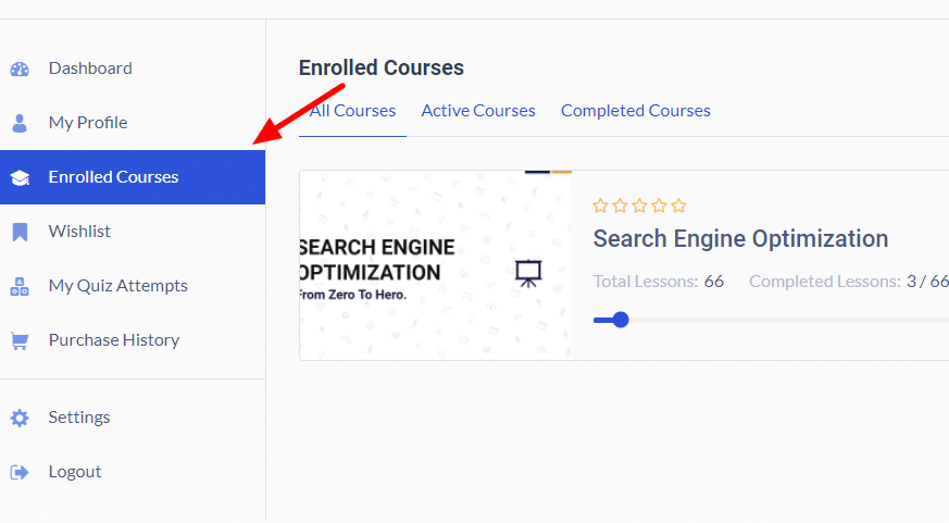 seo course dashboard