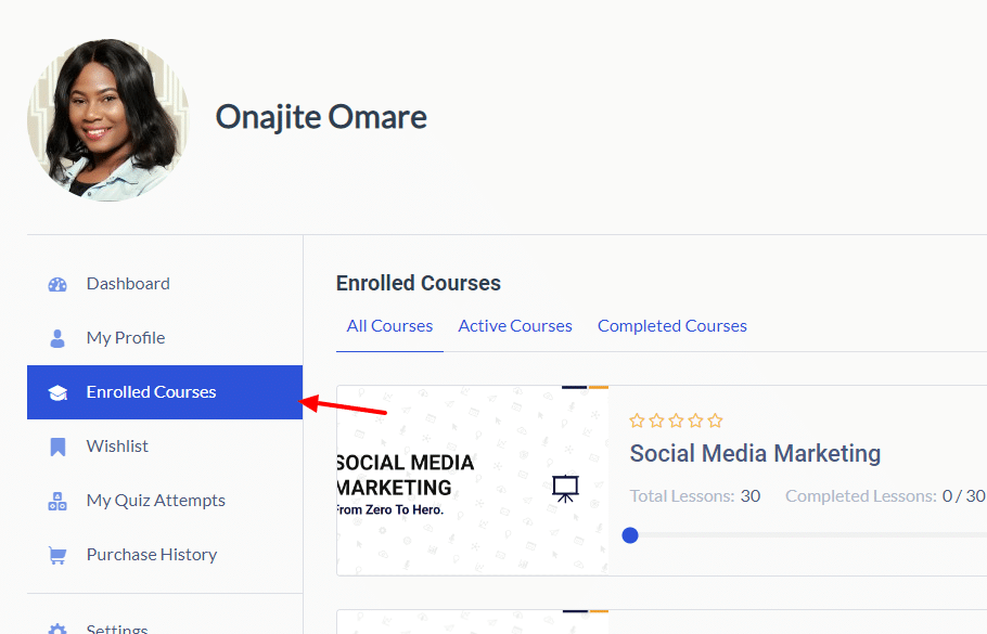 social media course dashboard